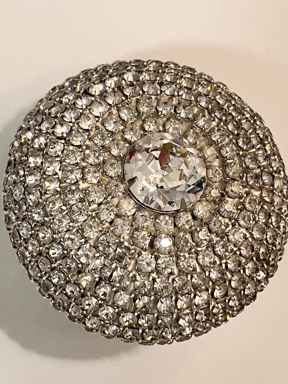 Sandor CO VTG Dimensional Multiple Rhinestones  Deep Dome Brooch Pin Huge  3”